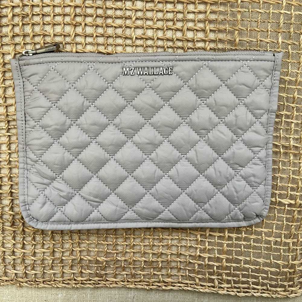 MZ Wallace Quilted Silver Gray Zip Pouch